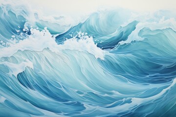 Light blue abstract background, sea waves with foam. Wavy strokes of oil paint texture
