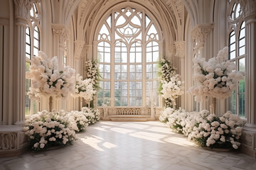 Beautiful luxury elegant interior wedding hall decoration for a romantic wedding ceremony in hotel - Powered by Adobe