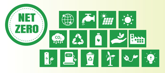 Net zero and carbon neutral concept Net zero greenhouse gas emissions target with a green health center icon on a white circle background - obrazy, fototapety, plakaty
