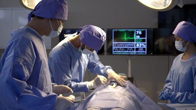 Medical team performing surgery, Doctor concentrated surgeons in operating room