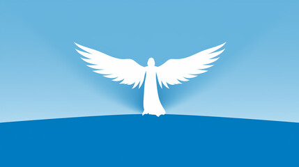 Angel silhouette in blue and white tones. Flat illustration. Image for religious background