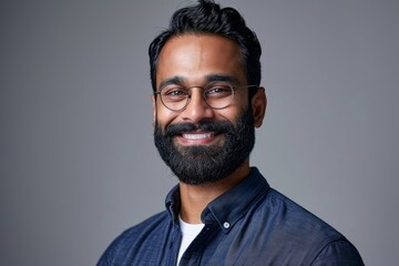Smiling bearded indian business man investor, happy ethnic ceo, corporate executive, professional lawyer, successful rich banker, male office employee, Generative AI  - obrazy, fototapety, plakaty