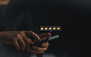 Client or consumer give rating to service experience on online application, evaluate quality of...