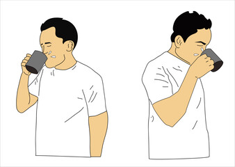 Man is drinking water from a glass