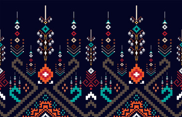 Cross Stitch. Geometric ethnic patterns.
Embroidery, Ikkat, Pixel pattern. Traditional Design.

