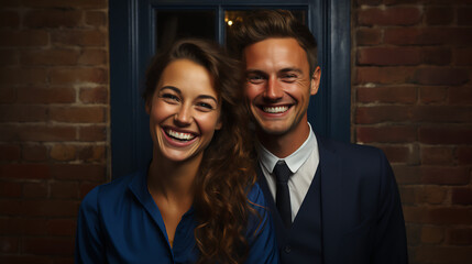 couple - close-up - casual attire - happy and smiling - blue outfits 