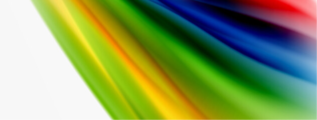 Rainbow color silk blurred wavy line background on white, luxuriously vibrant visually captivating backdrop. Stunning blend of colors reminiscent of rainbow, silky and gracefully blurred wavy pattern