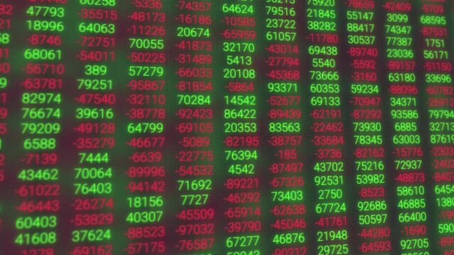 Animation of everchanging positive and negative random numbers. Ideal when mentioning coding, computer engineering, hacking, cybersecurity, stock market, and showcasing the digital world