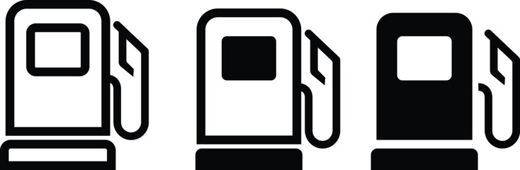 Set of gas station icons or signs, Gas station icon collection. Petrol pump signs. Fuel gasoline symbols. Electro car icons. Black color Vector, isolated on transparent background, used for mobile,