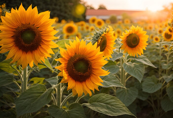A scene of sunflowers blooming under the sun
