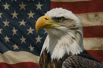 Naklejka premium アメリカ国旗と白頭鷲の背景,American flag and bald eagle background,Generative AI 