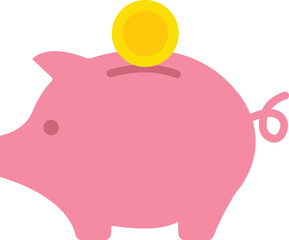 Pink piggy bank icon, Piggy bank and coins. Icon for design. Easily editable, Fully scalable vector, Baby pig piggy bank, isolated on transparent background, used for mobile, app, logo design or UI,