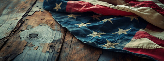 空きスペースのあるアメリカ国旗「ヴィンテージウッド背景」,American flag with empty space "Vintage Wood Background",Generative AI	