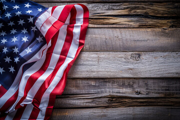 空きスペースのあるアメリカ国旗「ヴィンテージウッド背景」,American flag with empty space "Vintage Wood Background",Generative AI	
