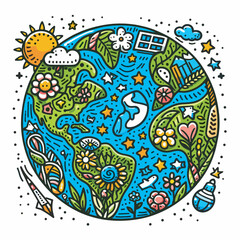 earth day illustration, flat design, earth day asset