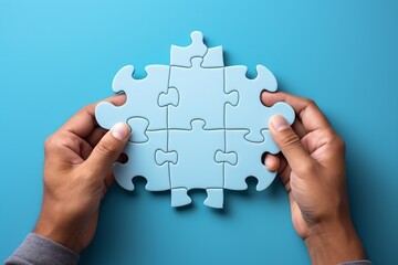 Four puzzle pieces in hand,