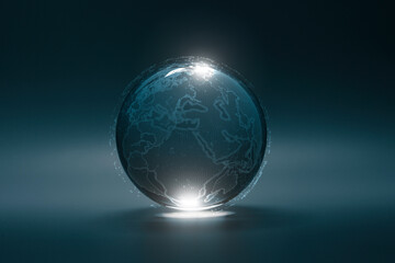 ai tech concept glass global ball on bule background for technology future concept,digital tranfrom bigdata in network.