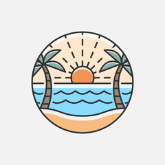 Beach illustration monoline or line art style, design can be for t shirts, sticker, printing needs.