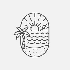 Beach illustration monoline or line art style, design can be for t shirts, sticker, printing needs.