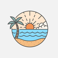 Beach illustration monoline or line art style, design can be for t shirts, sticker, printing needs.