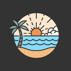 Beach illustration monoline or line art style, design can be for t shirts, sticker, printing needs.
