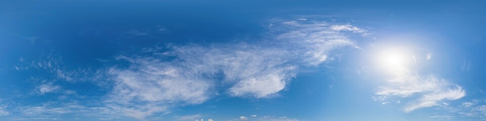 Blue summer sky panorama with light Cirrus clouds. HDR 360 seamless spherical panorama. Full zenith...