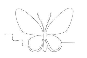 A butterfly flying in nature. Butterfly one-line drawing