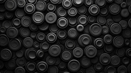 Black background. Dark background of small rings in shades of black and gray colors