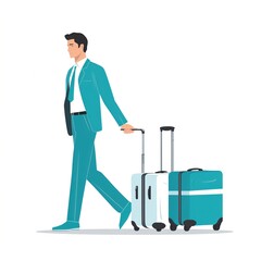 Businessman in suit walking with luggage