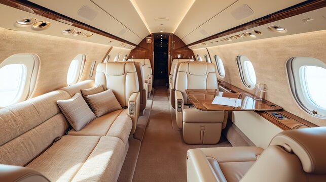 interior of private jet parked on airport runway during daytime
