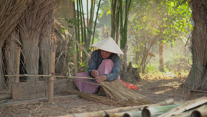 Title Asia life old femen grandmother working in outdoor. Old lady elderly serious living in the...