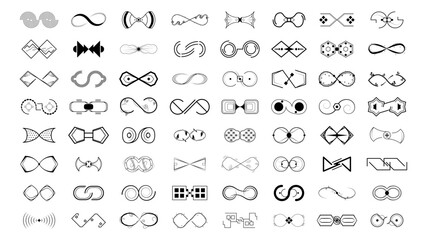 Set Black Collection Simple Line Infinity Signs Doodle Outline Element Vector Design Style Sketch Isolated Illustration - obrazy, fototapety, plakaty