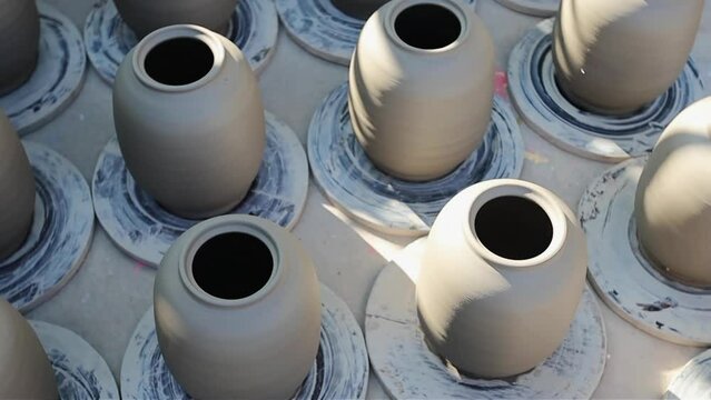 Clay pots top view in pottery shop Bahrain
