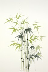 Fototapeta na wymiar Green bamboo stalks with leaves in a traditional Chinese ink painting style