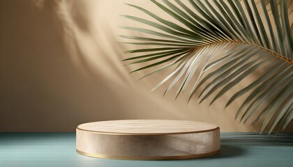 Island Chic: 3D Podium Scene with Palm Leaf Design