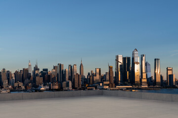 Obraz premium Skyscrapers Cityscape Downtown, New York Skyline Buildings. Beautiful Real Estate. Sunset. Empty rooftop View. Success concept.