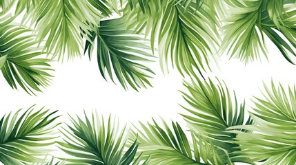 Palm leaves, Tropical seamless background pattern, Seamless pattern with tropical palm leaves on white background, illustration, jungle leaves - obrazy, fototapety, plakaty