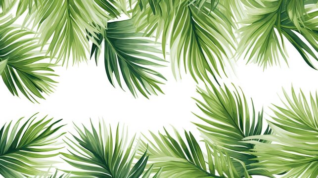 Palm leaves, Tropical seamless background pattern, Seamless pattern with tropical palm leaves on white background, illustration, jungle leaves