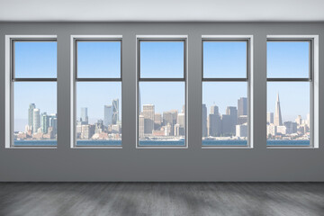 Empty room Interior Skyscrapers View Cityscape. Downtown San Francisco City Skyline Buildings from...