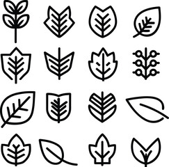 Black and white Leaf line icon set. Collection of vector symbol in trendy flat style on isolated white background Leaf sings for design