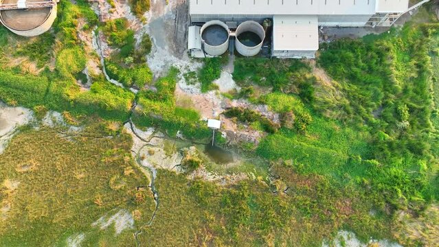 Immediate action is needed to tackle the scourge of industrial wastewater. Its unchecked release threatens our water quality, biodiversity, and the well-being of future generations. Aerial view.
