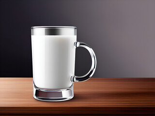 milk glass mug on a wood table