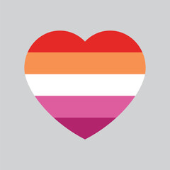 Fototapeta premium Orange, white, and pink colored heart icon, as the colors of the lesbian flag. LGBTQI concept. Flat vector illustration. 