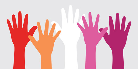 Fototapeta premium Silhouette of orange, white, and pink colored hands as the colors of the lesbian flag. Flat design illustration.