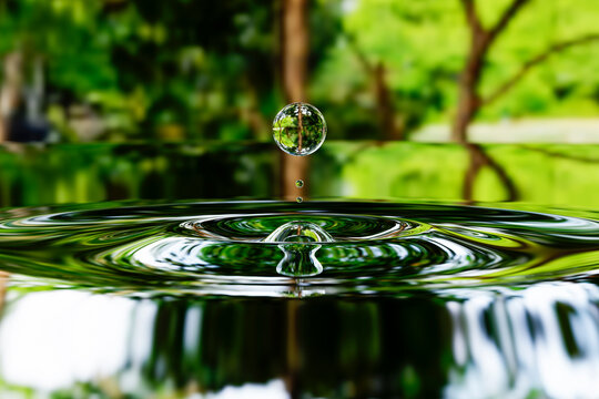 A drop of clean water and circles on the surface.