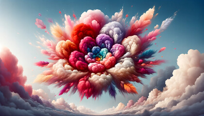 A beautiful and colorful Valentine's Day flower formed in the clouds.
