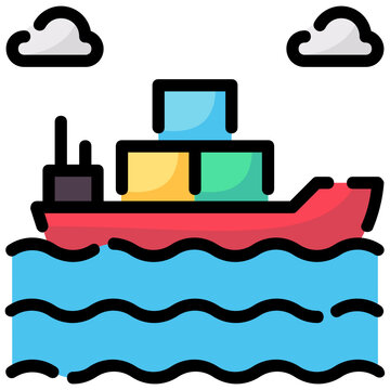 red cargo ship on blue water clip art preview