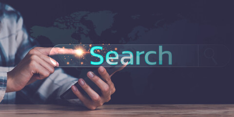 Searching for information of interest through online websites ,keyword search ideas to find references ,access to information on internet ,wireless network data connection technology ,insight research - obrazy, fototapety, plakaty