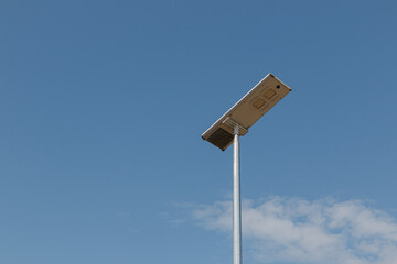 Solar cell street lamp pole with sky background
