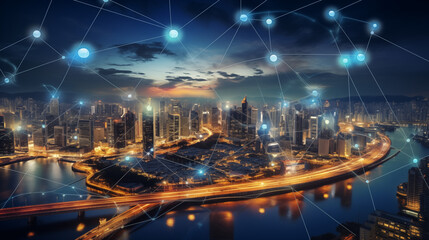 Fototapeta na wymiar Smart city and big data connectivity concept.